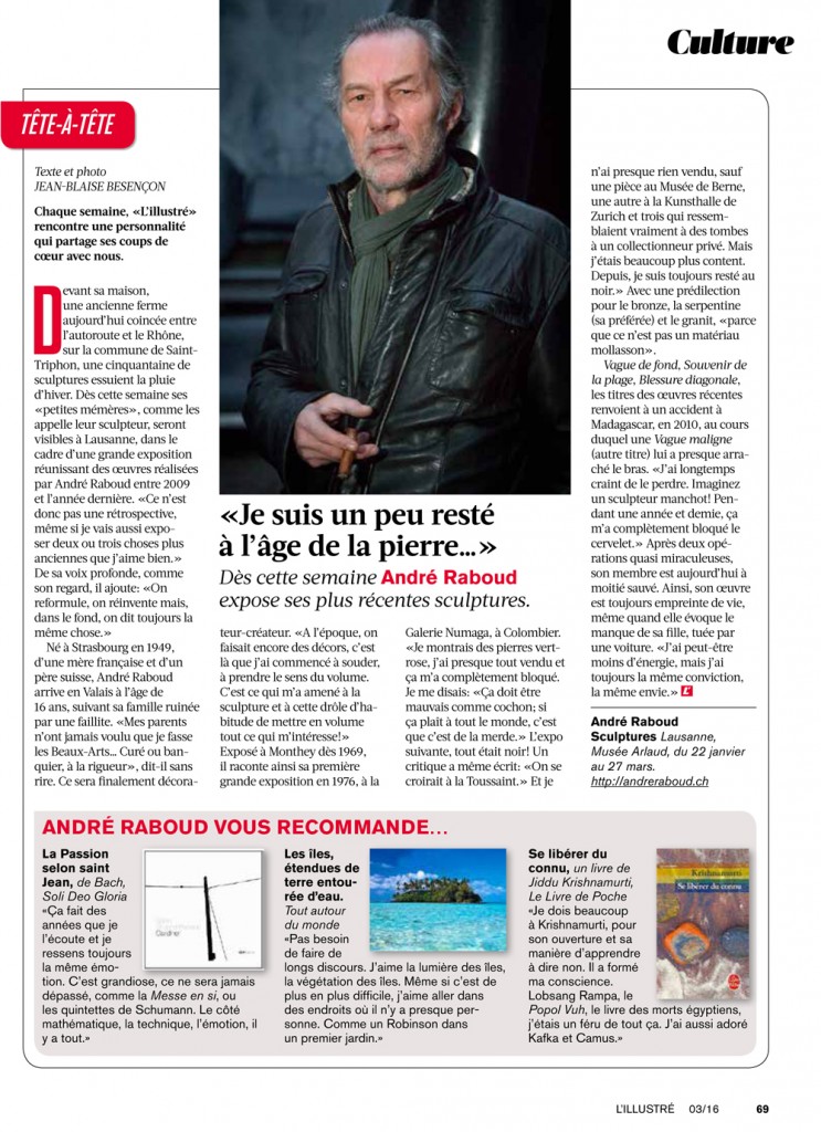 Tête à tête avec André Raboud - L'Illustré - mars 2016